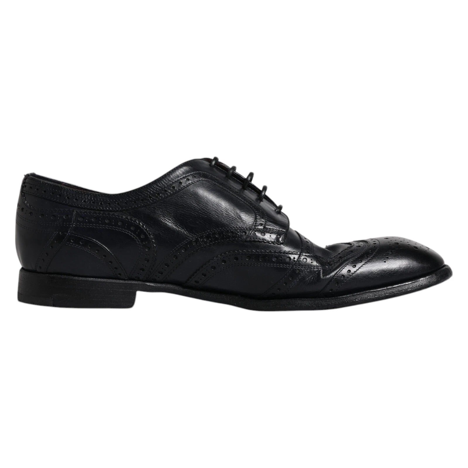 Dolce & Gabbana Dark Blue Leather Derby Wingtip Formal Men's Shoes
