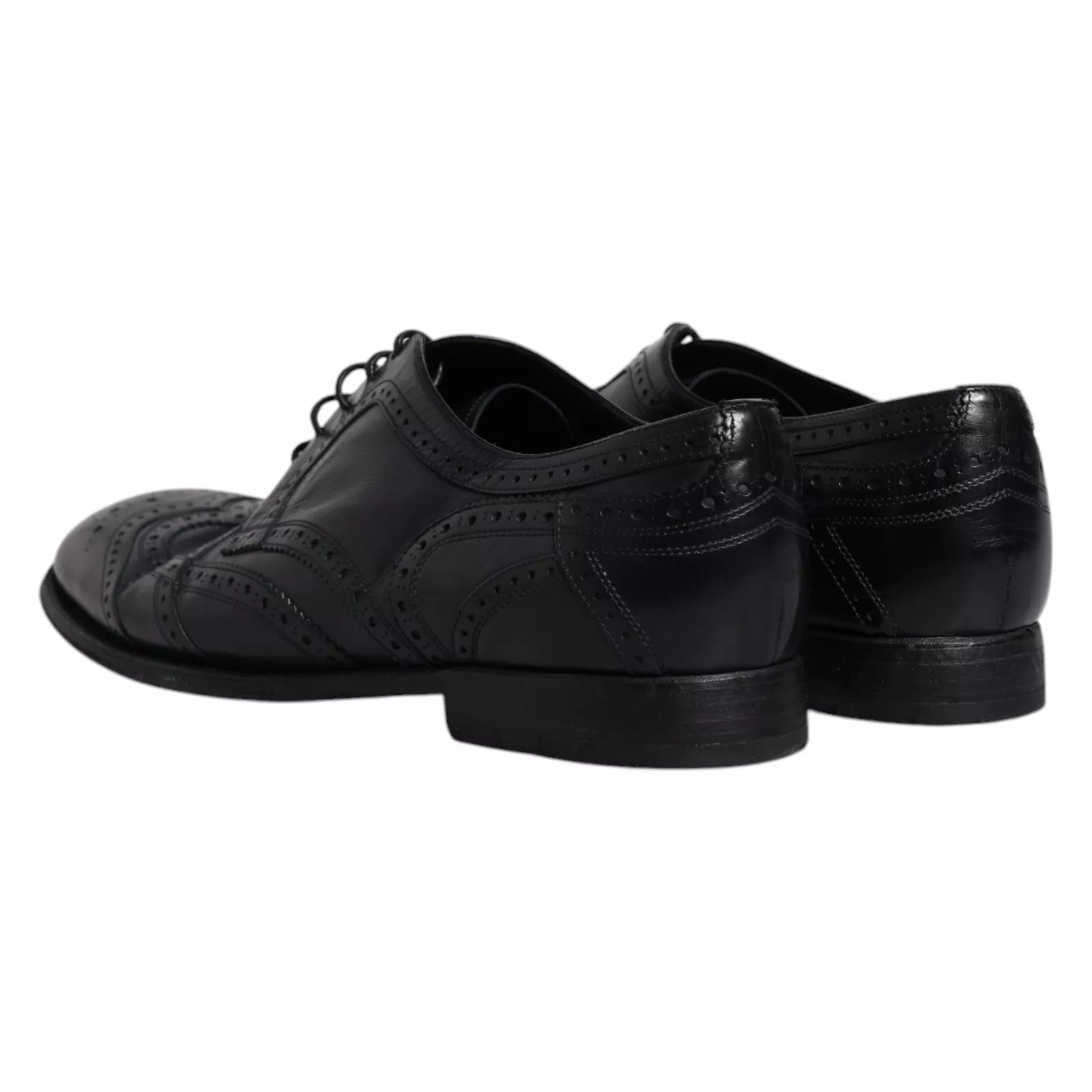 Dolce & Gabbana Dark Blue Leather Derby Wingtip Formal Men's Shoes