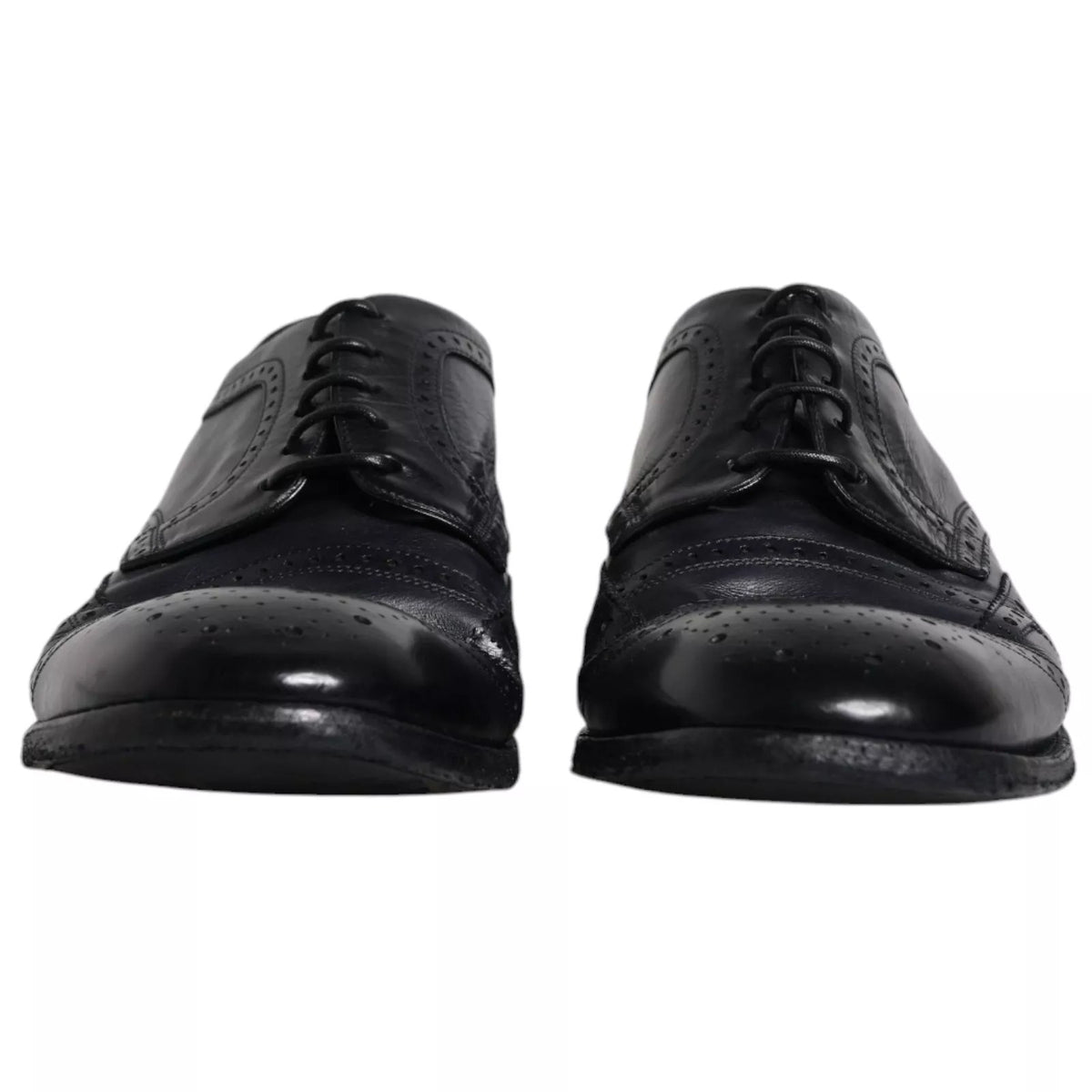 Dolce & Gabbana Dark Blue Leather Derby Wingtip Formal Men's Shoes