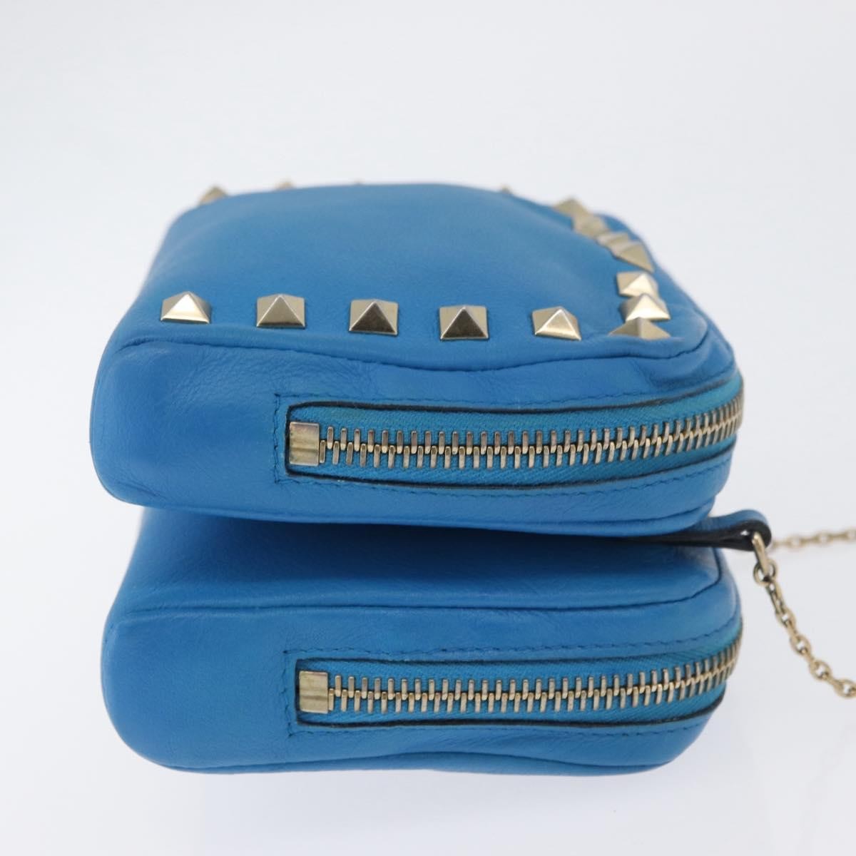 Valentino Garavani Rockstud Chain Camera Leather Blue Leather Clutche & Pouche Bag (Pre-Owned)