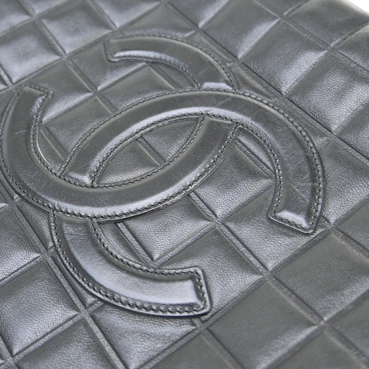 Chanel Chocolate Bar Cc Tote Quilted Leather Black Leather Tote Bag Bag (Pre-Owned)