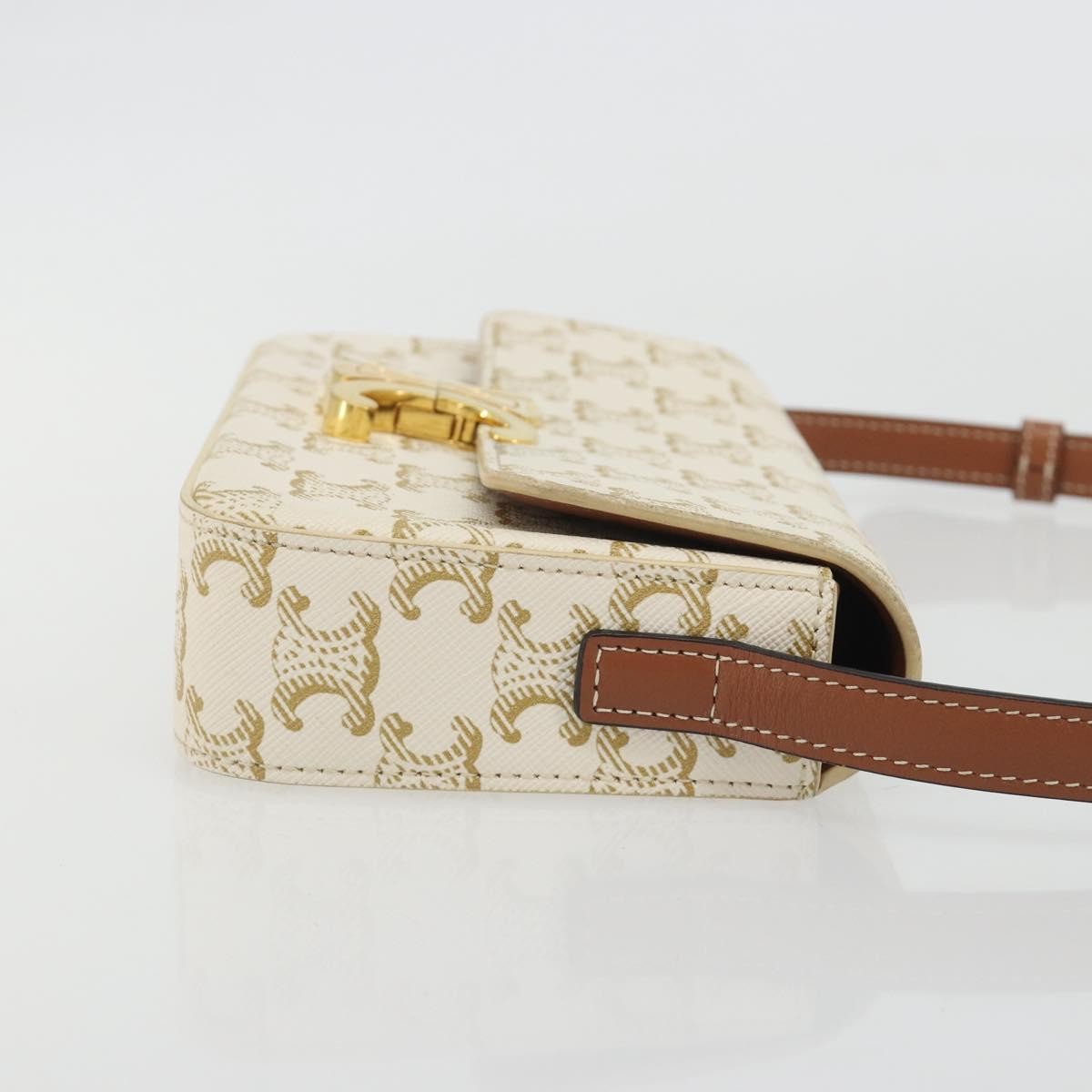 Celine Triomphe Strap Bag Monogram Canvas White Leather Handbag (Pre-Owned)