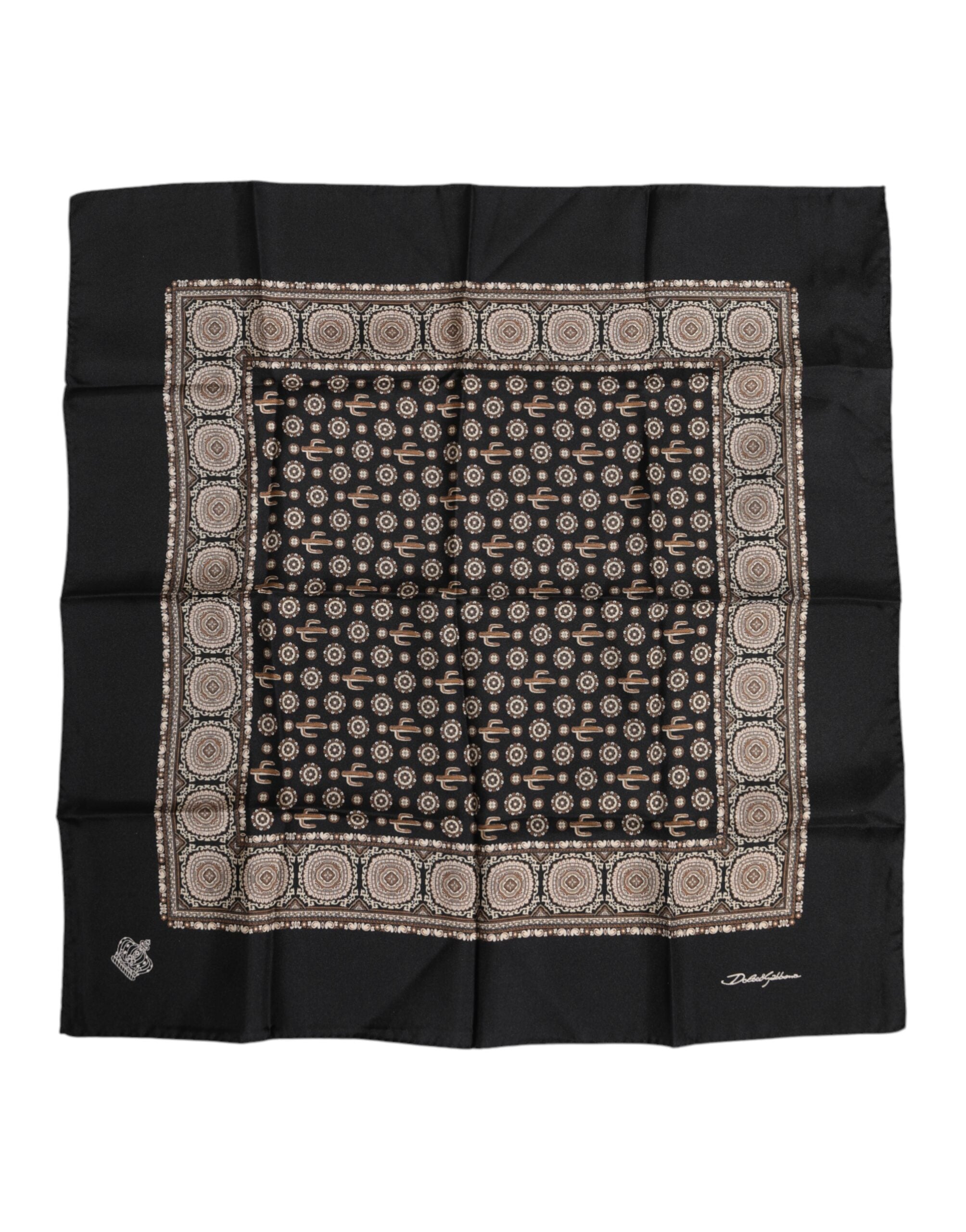Dolce & Gabbana Black Brown Patterned Square Foulard Men's Scarf (Pre-Owned)