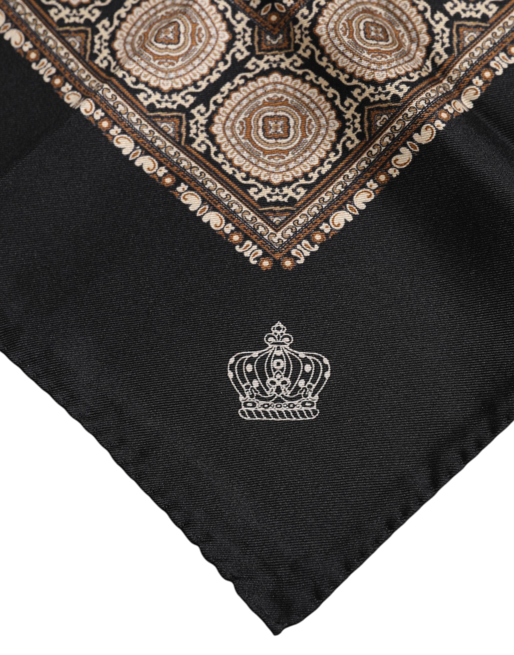 Dolce & Gabbana Black Brown Patterned Square Foulard Men's Scarf (Pre-Owned)