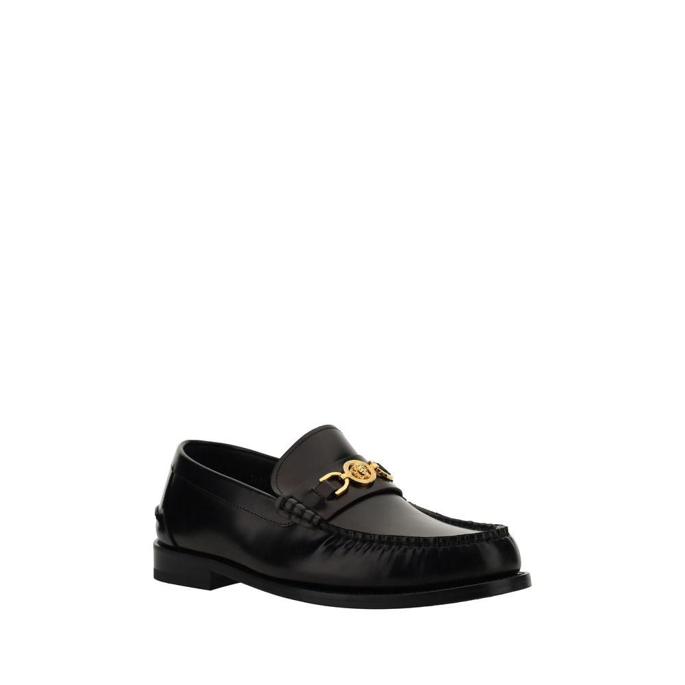 Versace Black Calf Leather Bos Taurus Slip-On Men's Loafers