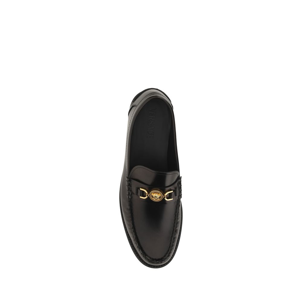 Versace Black Calf Leather Bos Taurus Slip-On Men's Loafers