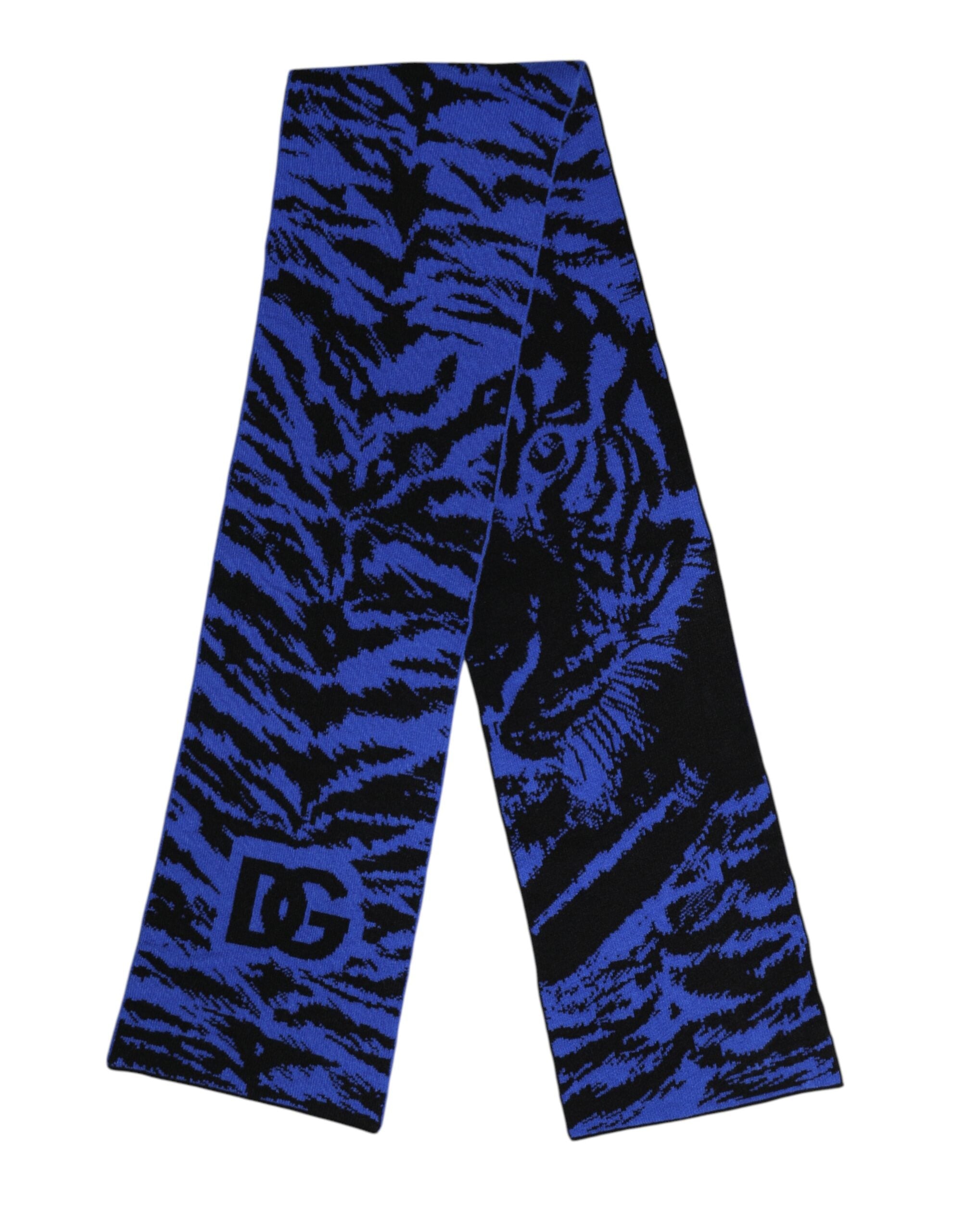 Dolce & Gabbana Blue Black Logo Neck Warmer Wrap Shawl Men's Scarf