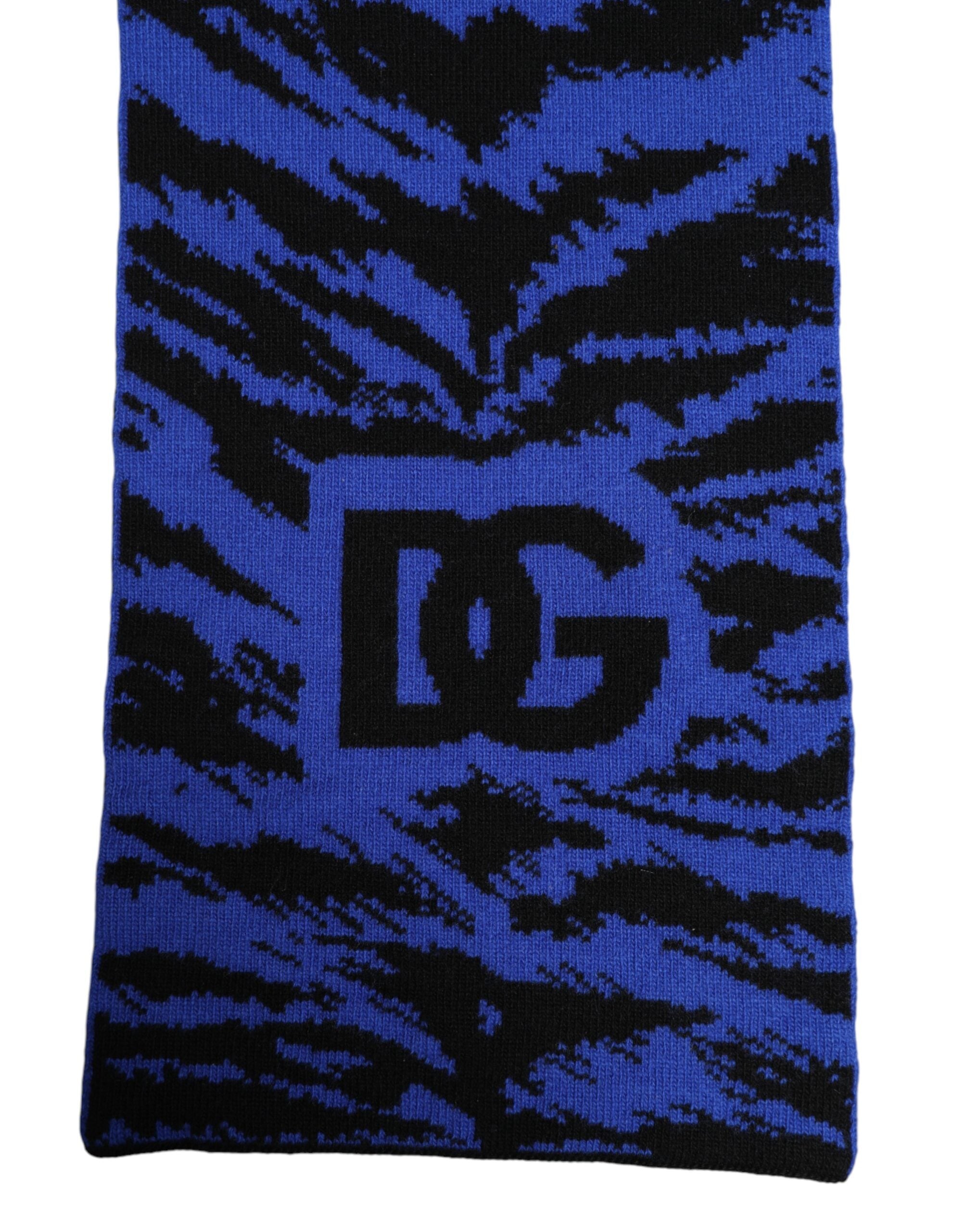 Dolce & Gabbana Blue Black Logo Neck Warmer Wrap Shawl Men's Scarf