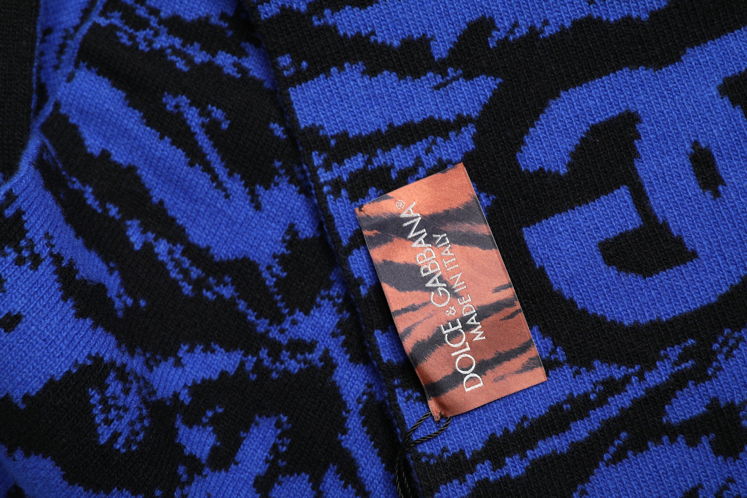 Dolce & Gabbana Blue Black Logo Neck Warmer Wrap Shawl Men's Scarf