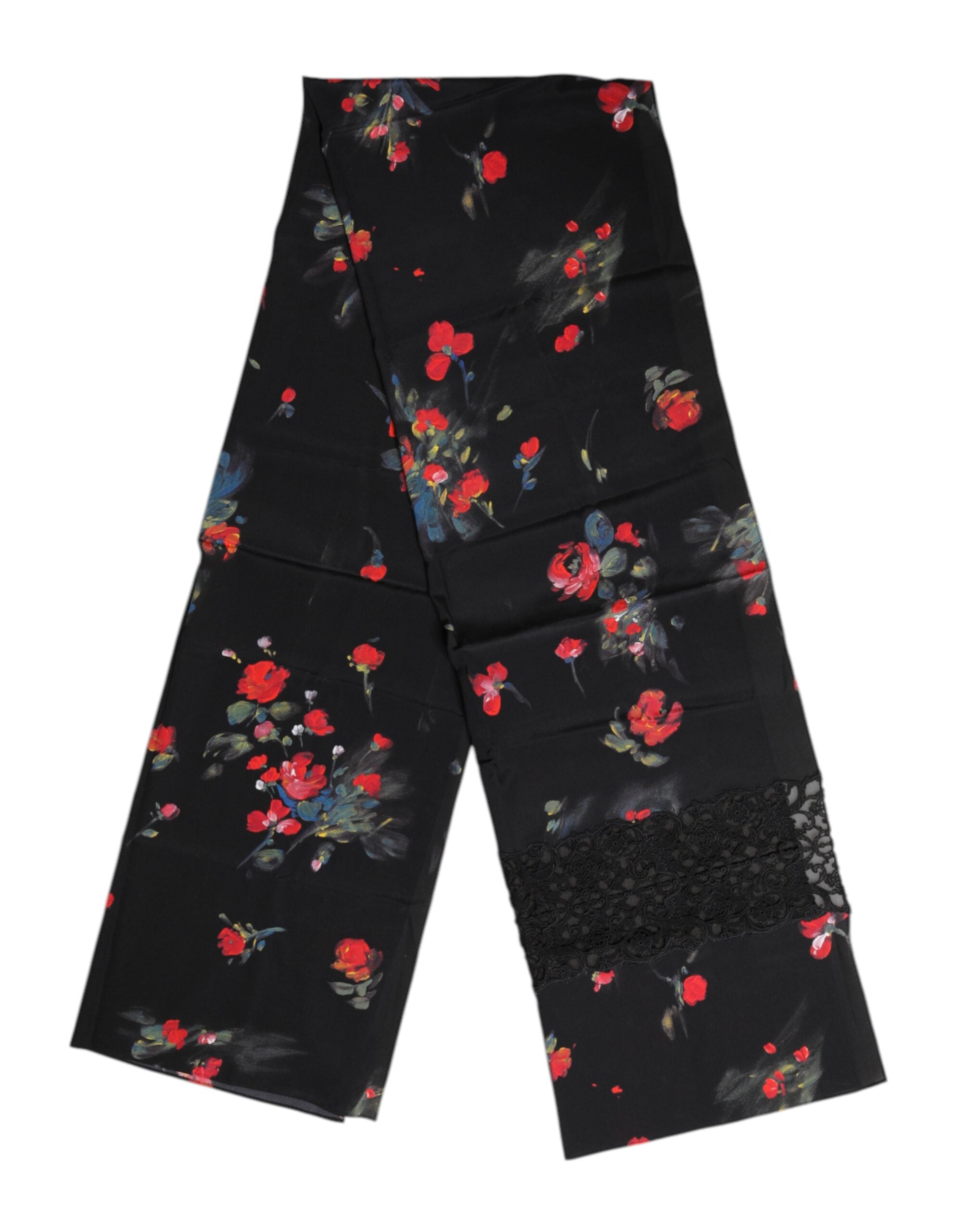 Dolce & Gabbana Black Floral Print Neck Warmer Wrap Women's Scarf