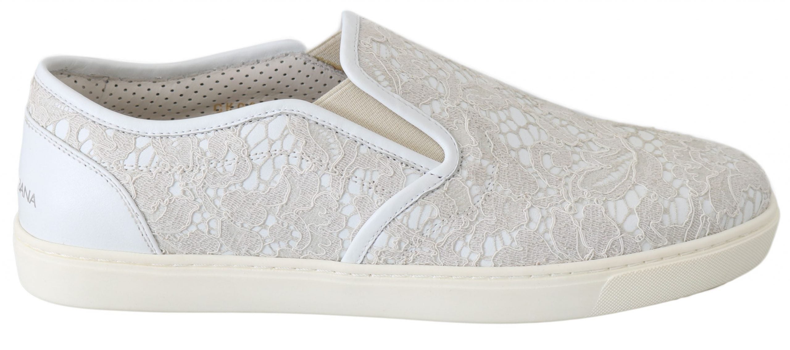 Dolce & Gabbana White Leather Lace Slip On Loafers Women's Shoes