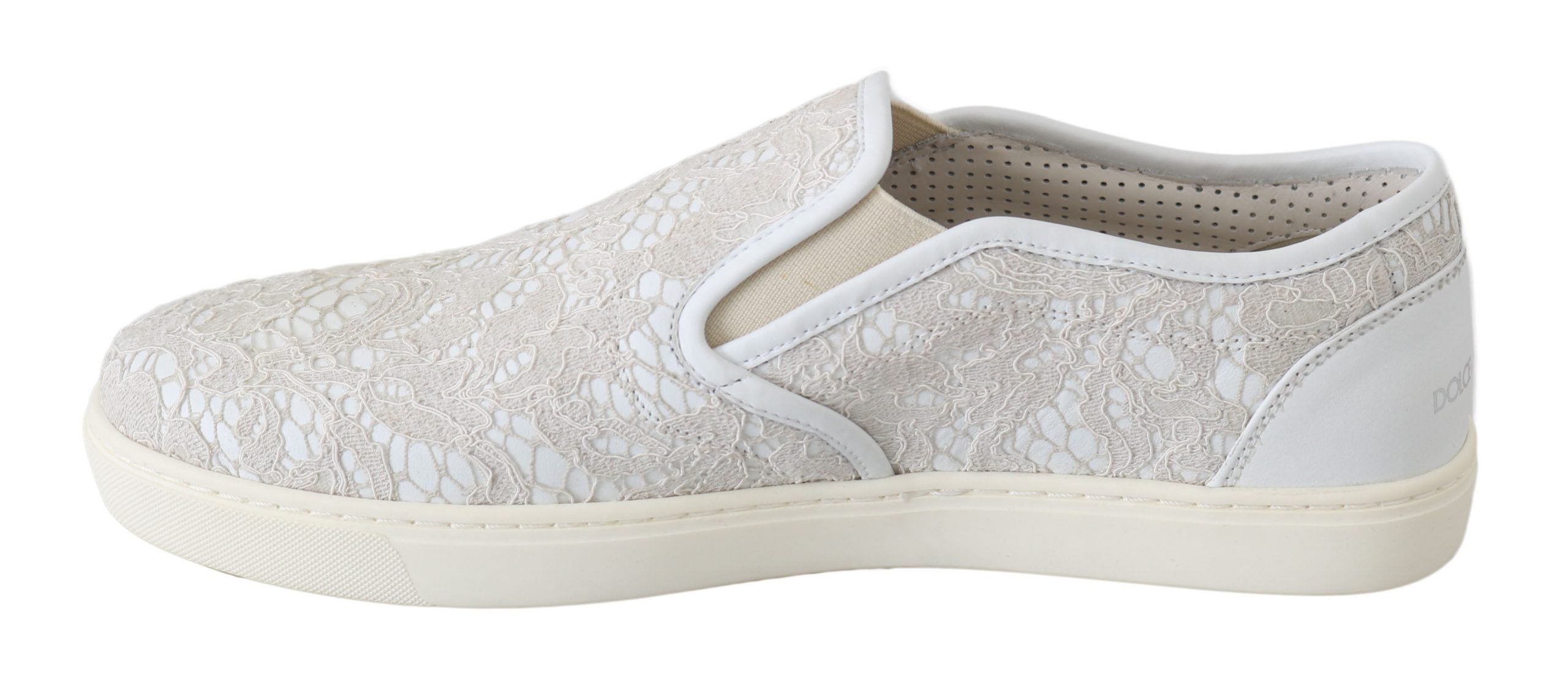 Dolce & Gabbana White Leather Lace Slip On Loafers Women's Shoes