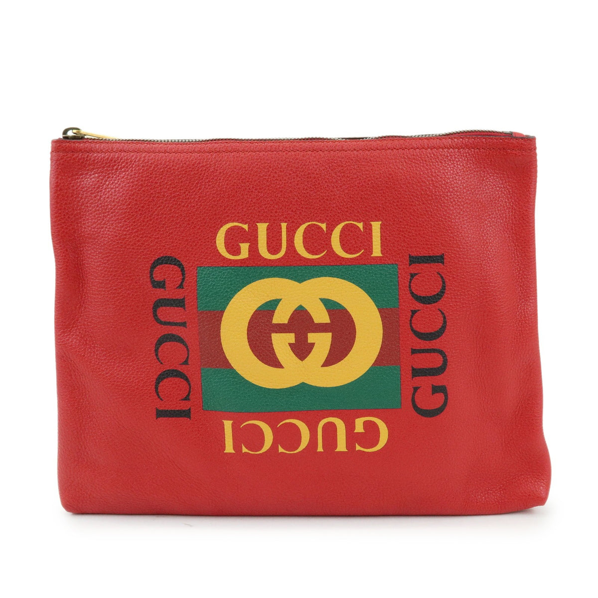 Gucci Logo Portfolio Printed Leather Red Leather Clutche & Pouche Bag (Pre-Owned)