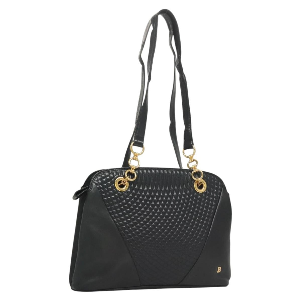 Bally Vintage Quilted Leather Navy Leather Shoulder Bag Bag (Pre-Owned)