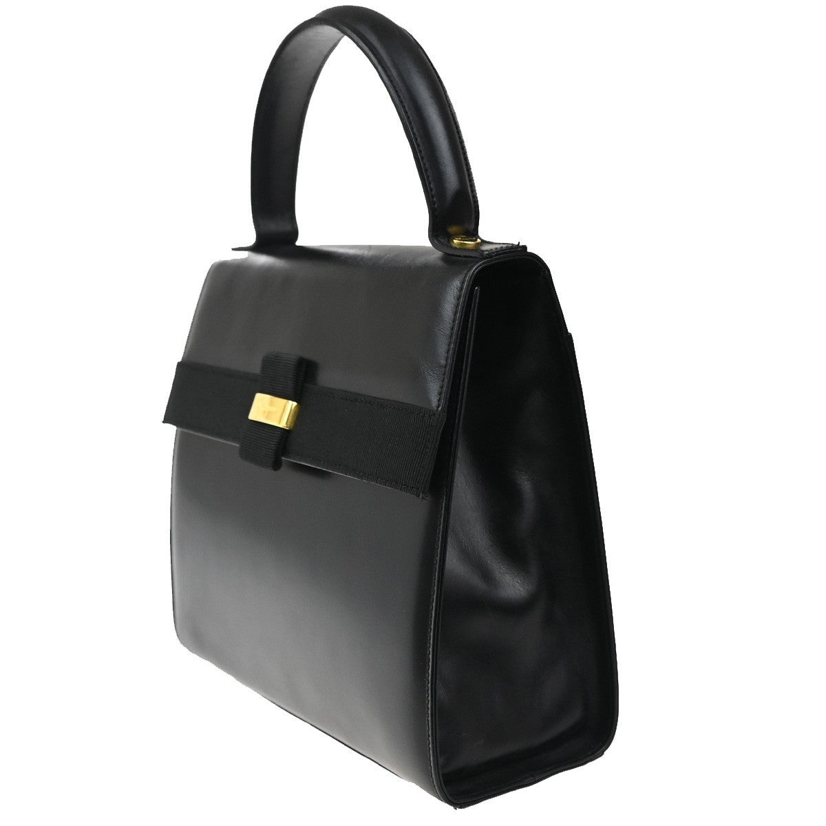 Salvatore Ferragamo Vala Leather Black Leather Handbag (Pre-Owned)