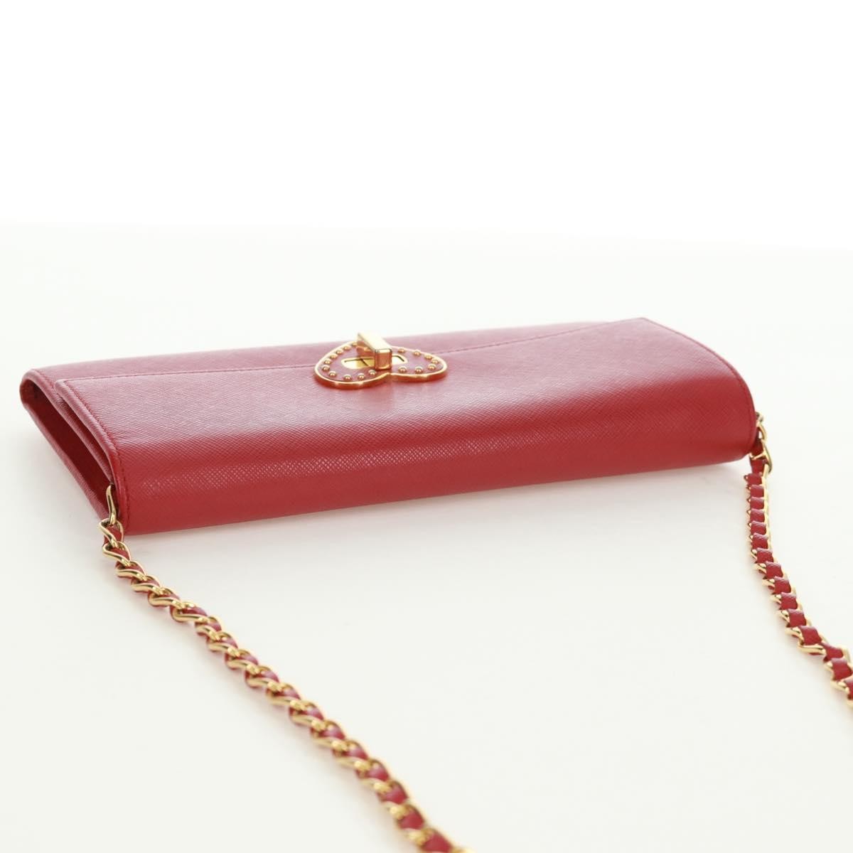Prada Heart Wallet On Chain Saffiano Leather Red Leather Crossbody Bag Bag (Pre-Owned)