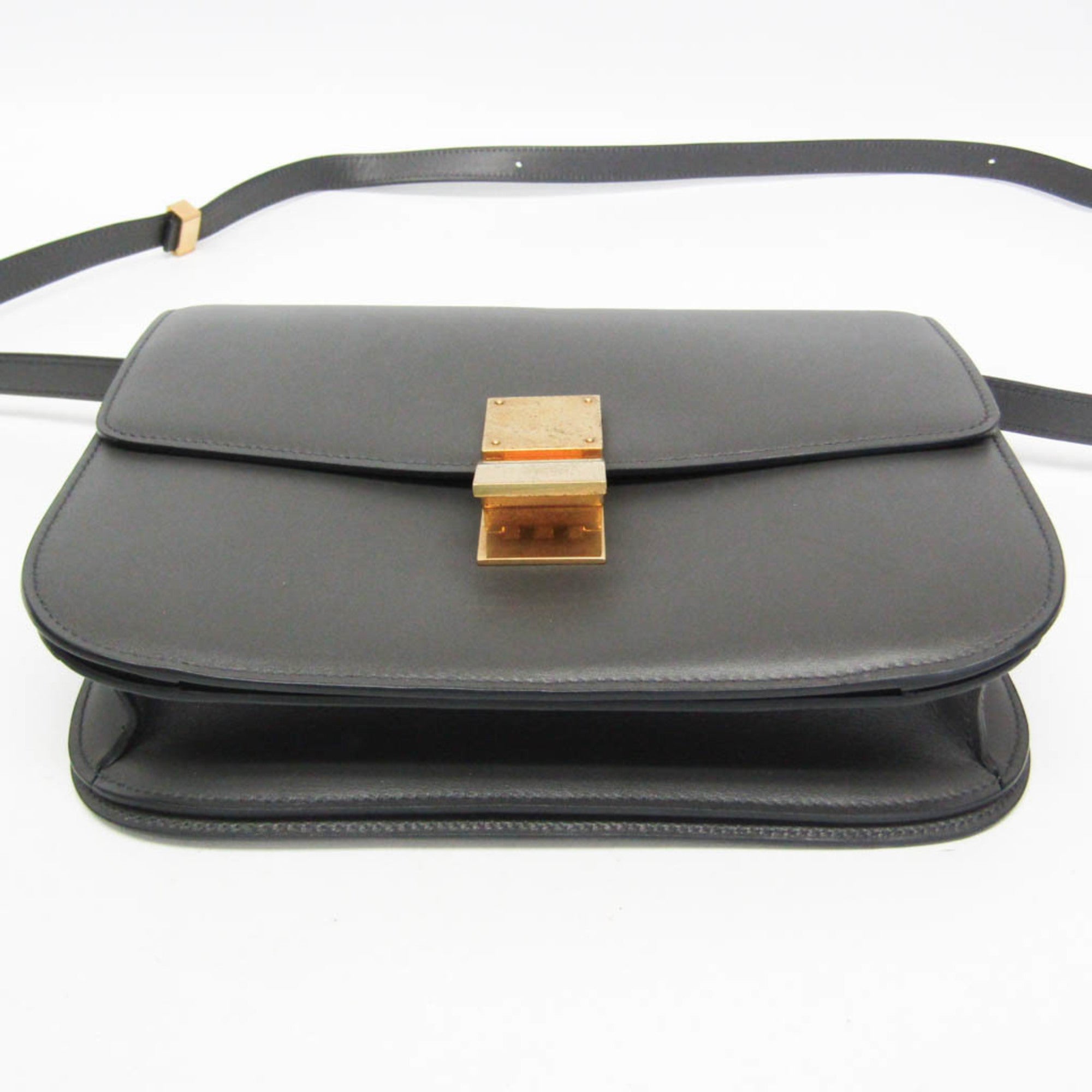 Celine Classic Box Smooth Leather Gray Leather Handbag (Pre-Owned)