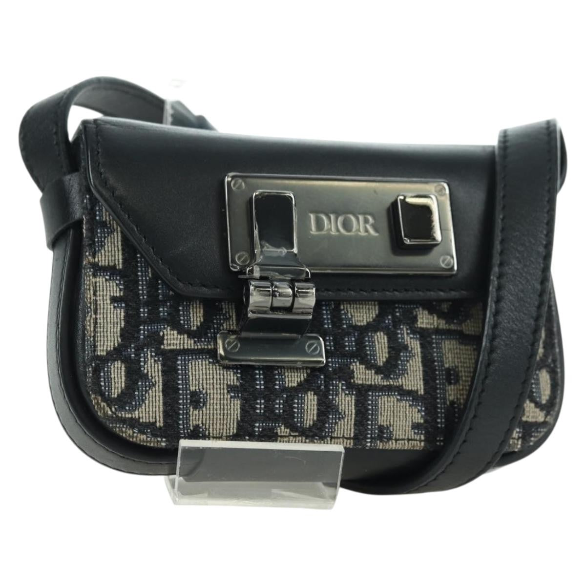 Christian Dior Clasp Lock Messenger Oblique Canvas And Leather Navy Canvas Clutche & Pouche Bag (Pre-Owned)