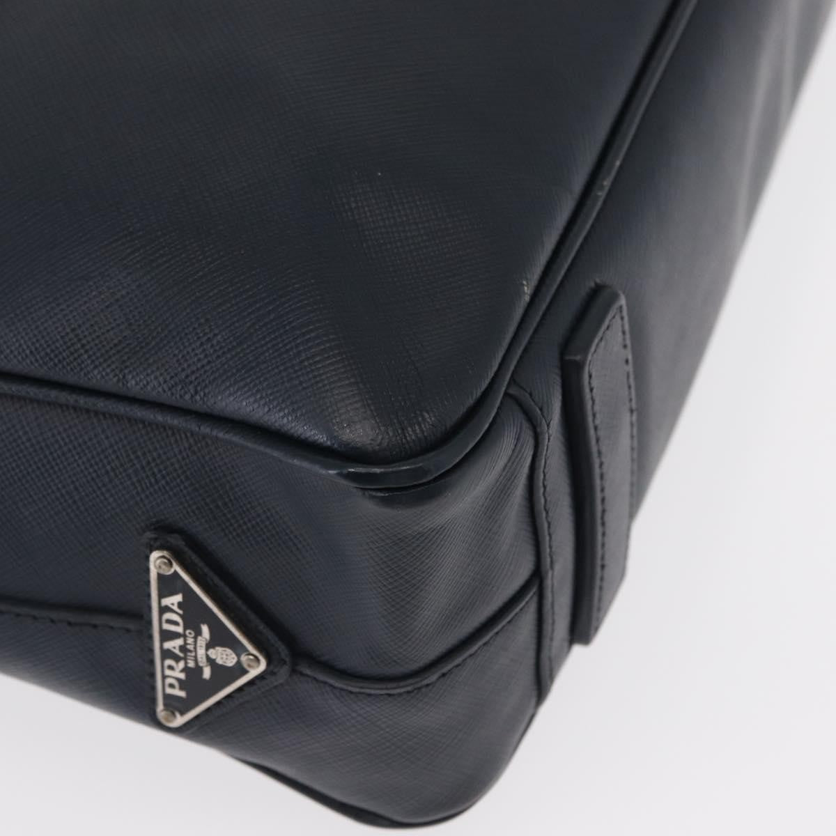 Prada Convertible Zip Around Saffiano Leather Navy Leather Briefcase Bag (Pre-Owned)