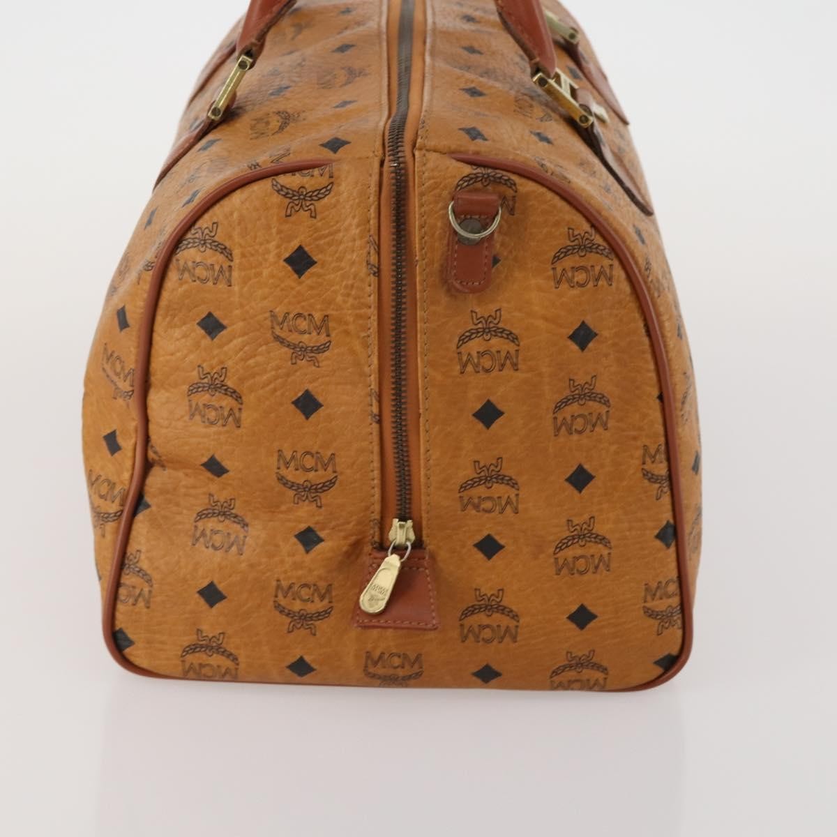 MCM Vicetos Logogram Boston Brown Leather Travel Bag Bag (Pre-Owned)