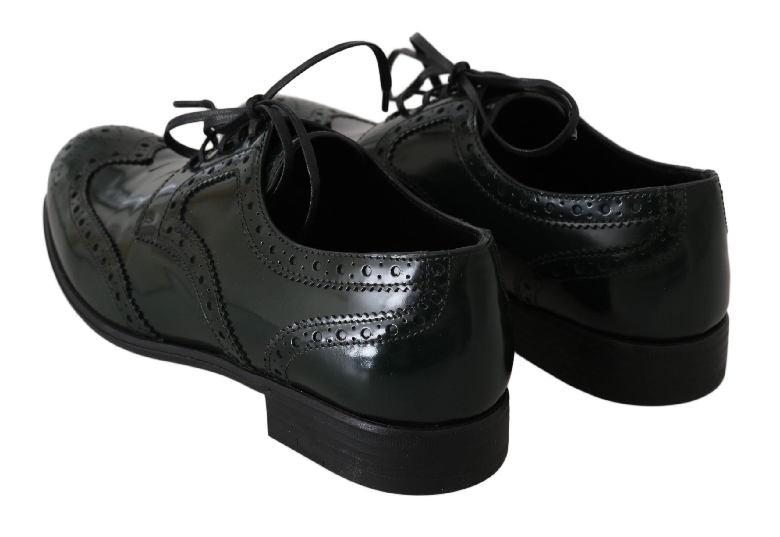 Dolce & Gabbana Green Leather Broque Oxford Wingtip Women's Shoes