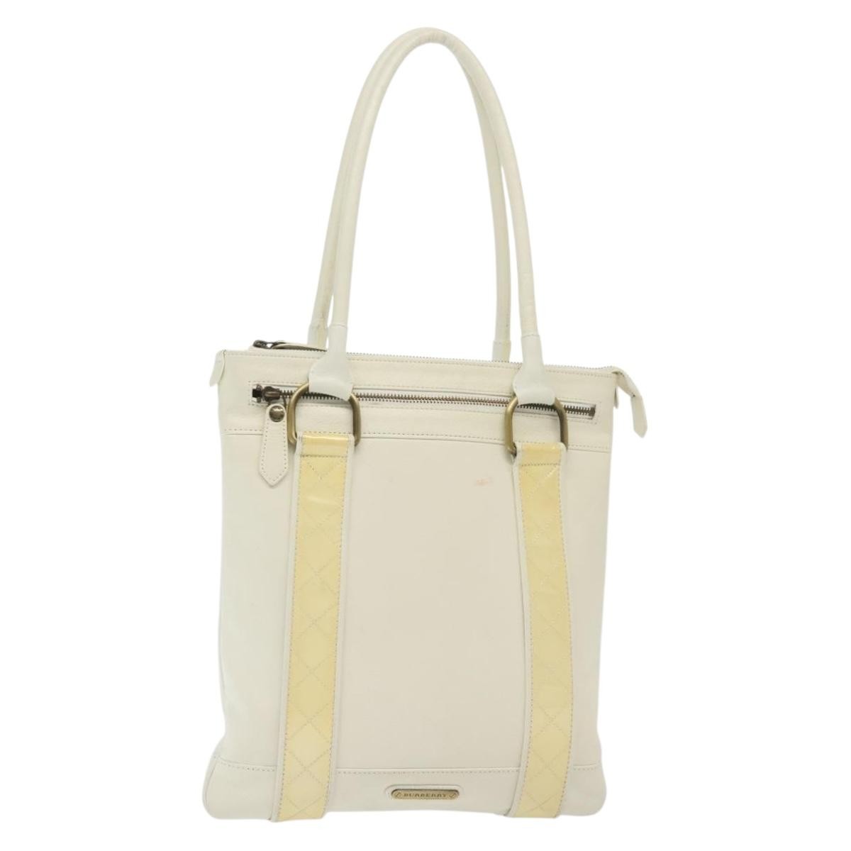 Burberry Vintage Tote Leather White Leather Tote Bag Bag (Pre-Owned)