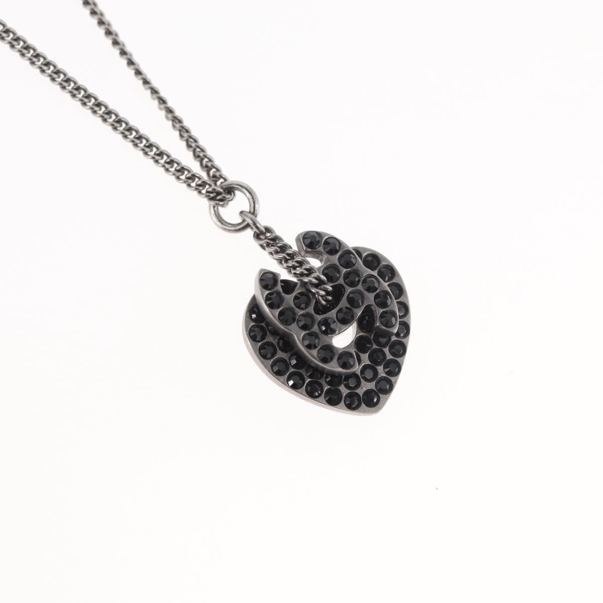 Chanel Coco Long Metal With Faux Pearls And Crystals Black Metal Necklace Jewelry (Pre-Owned)