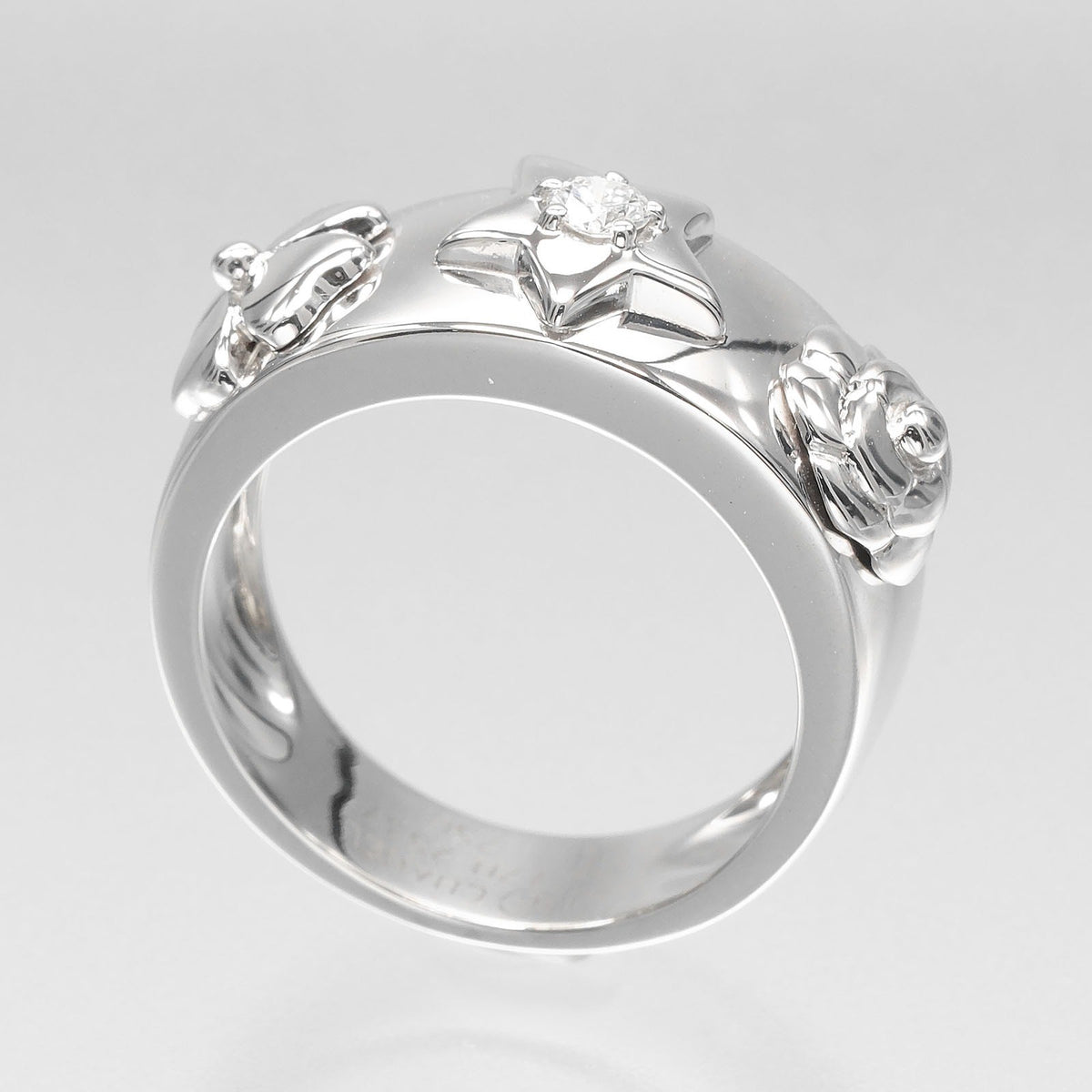 Chanel 3 Symbols 18K White Gold With Diamond Silver White_Gold Ring Jewelry (Pre-Owned)