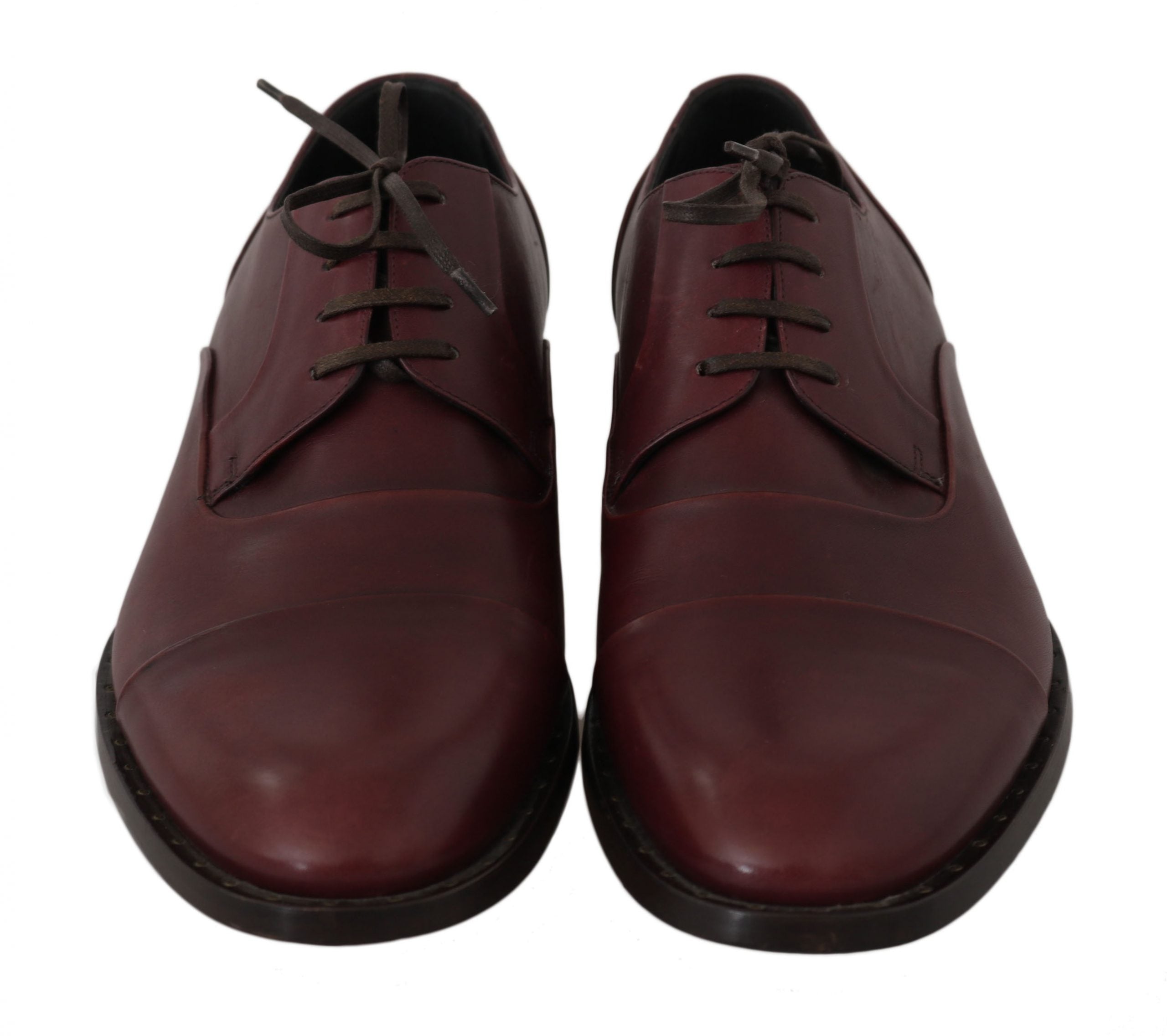 Dolce & Gabbana Red Bordeaux Leather Derby Formal Men's Shoes