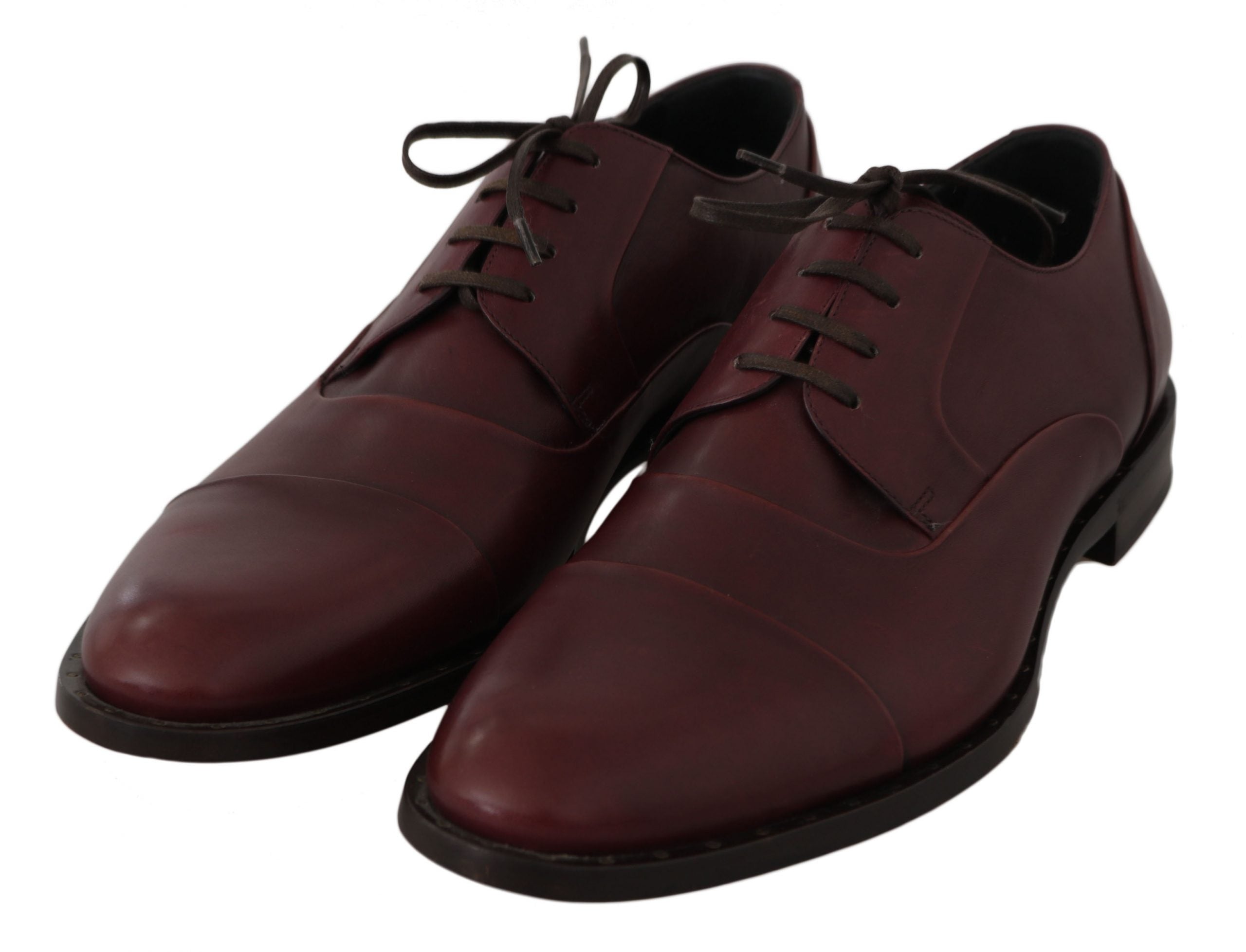 Dolce & Gabbana Red Bordeaux Leather Derby Formal Men's Shoes