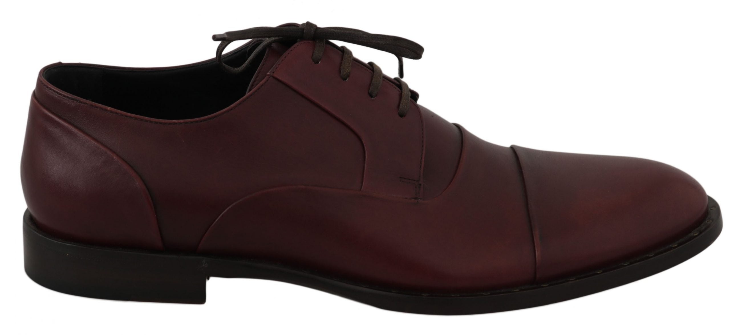 Dolce & Gabbana Red Bordeaux Leather Derby Formal Men's Shoes
