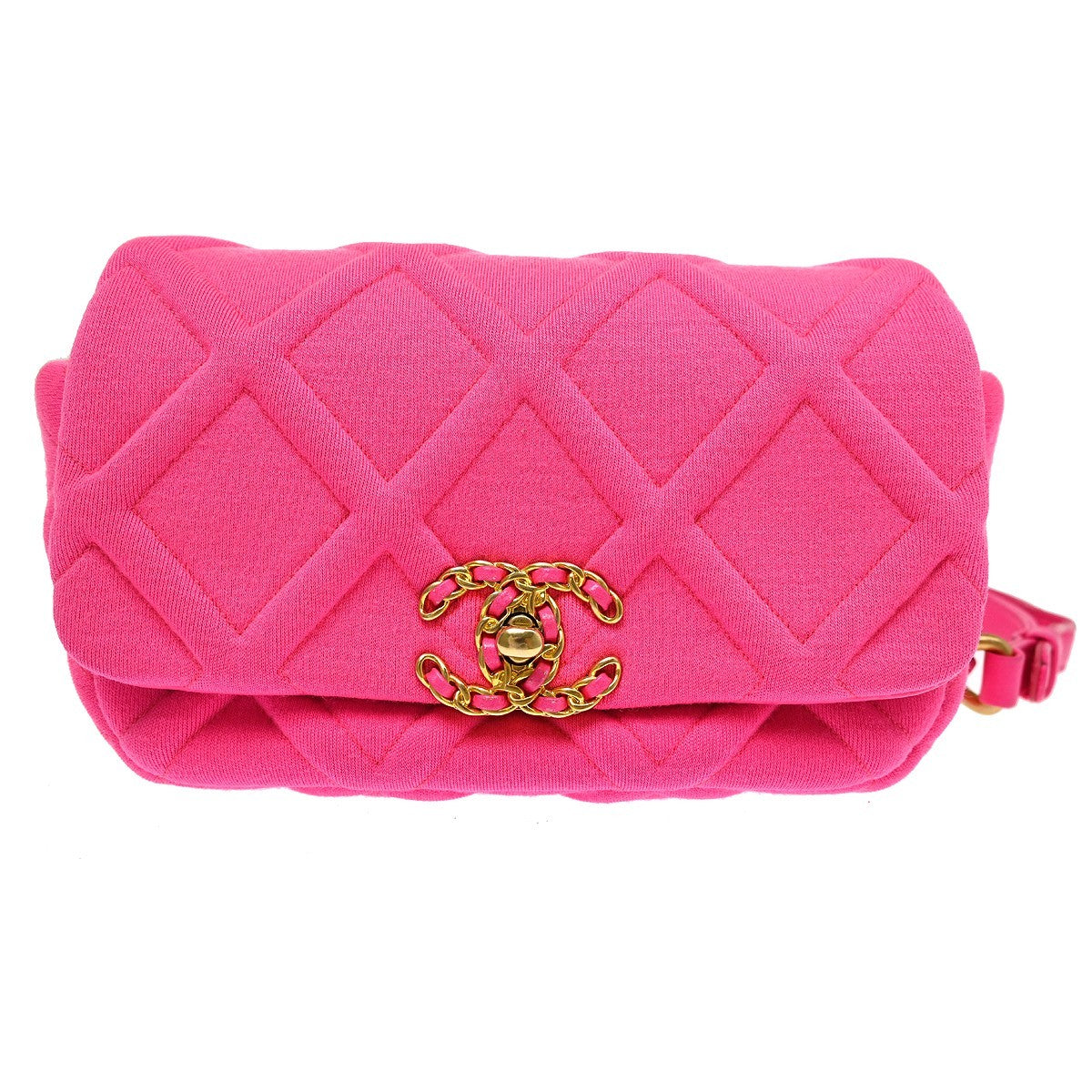 Chanel 19 Belt Quilted Jersey Pink Canvas Shoulder Bag Bag (Pre-Owned)