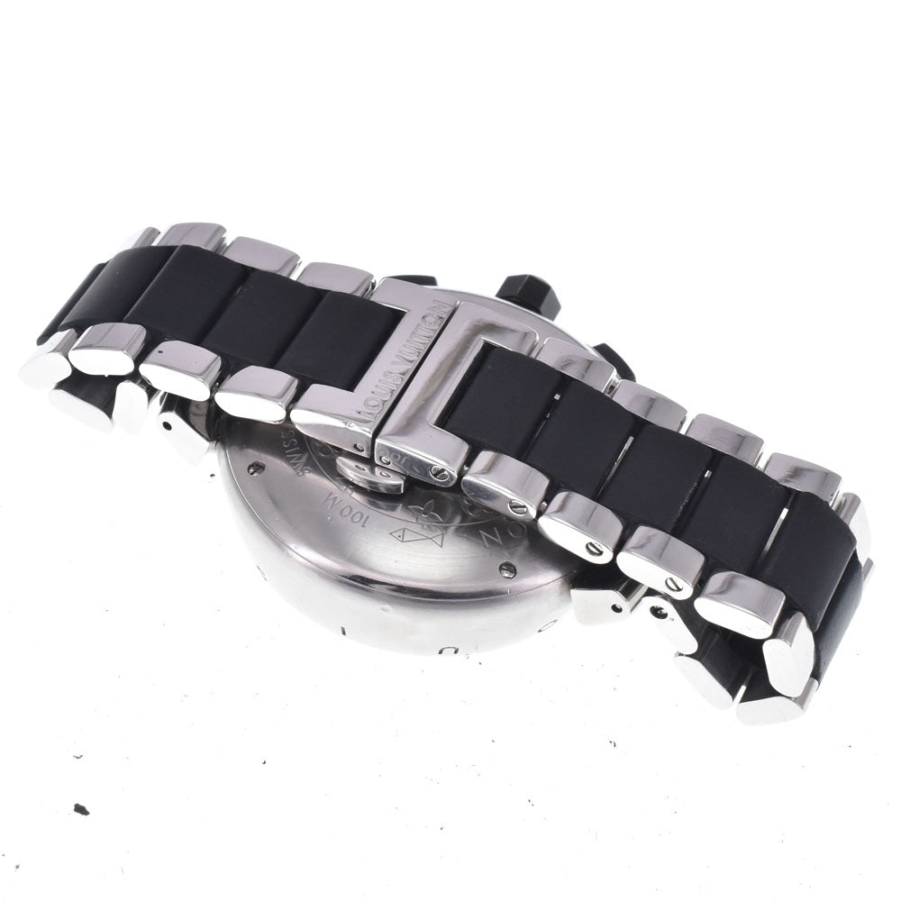 Louis Vuitton Tambour Quartz Stainless Steel And Monogram Rubber Watch (Pre-Owned)