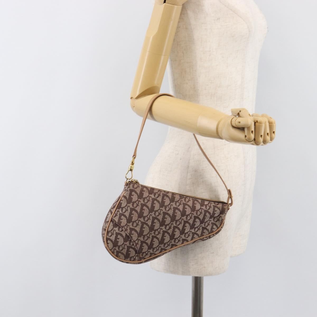 Christian Dior Vintage Saddle Bag Canvas Brown Canvas Clutche & Pouche Bag (Pre-Owned)