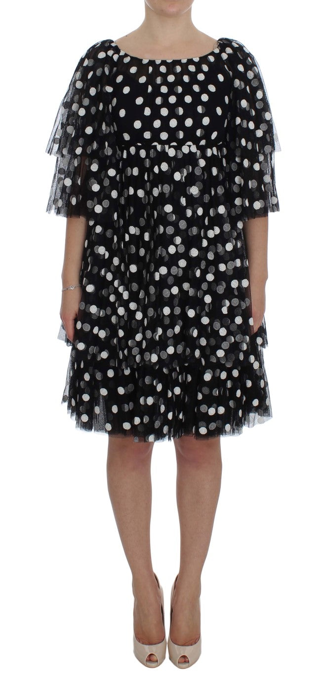 Dolce & Gabbana Black White Polka Dotted Ruffled Women's Dress