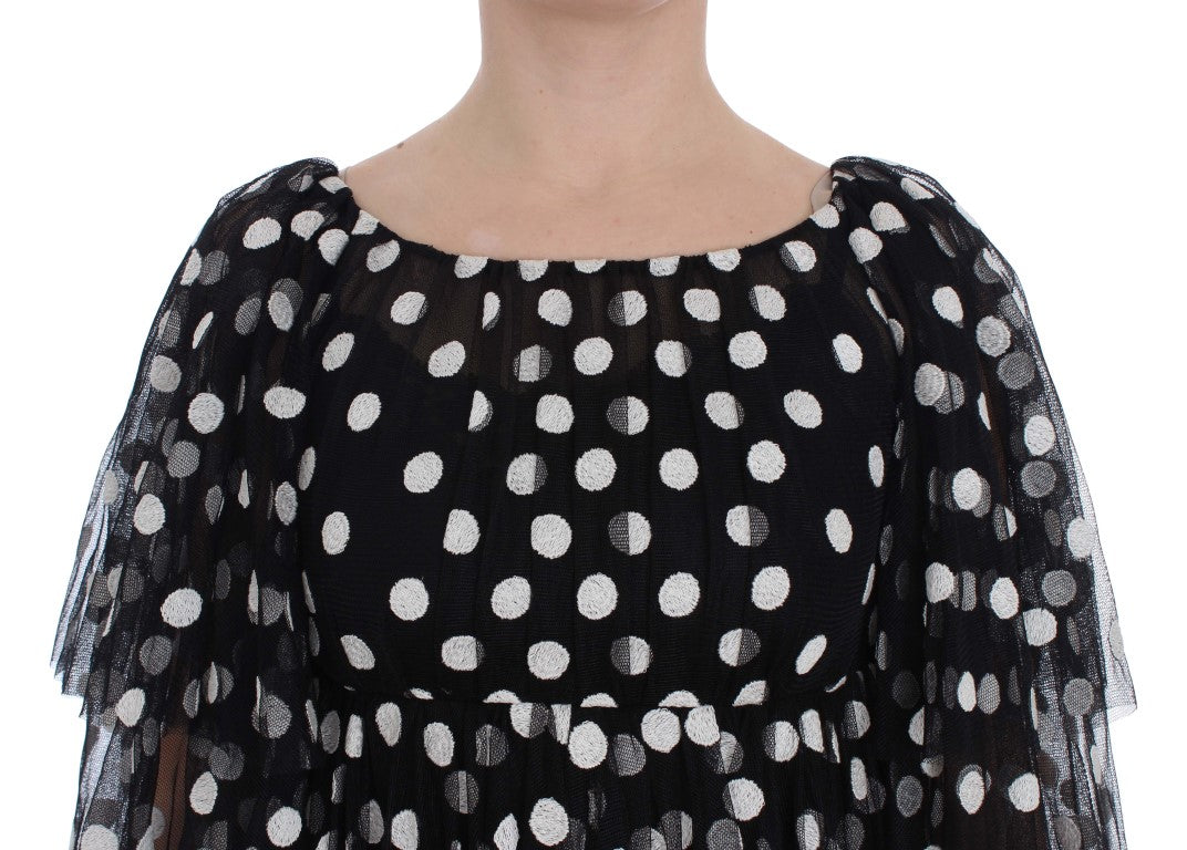 Dolce & Gabbana Black White Polka Dotted Ruffled Women's Dress