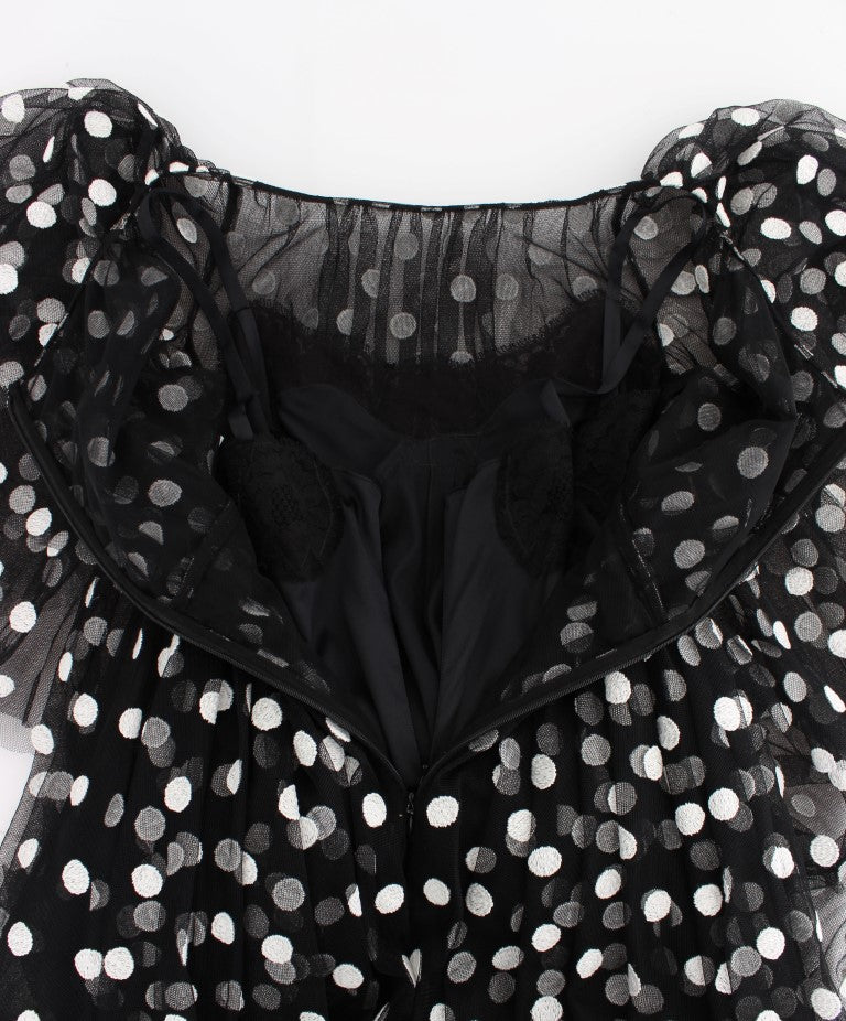 Dolce & Gabbana Black White Polka Dotted Ruffled Women's Dress