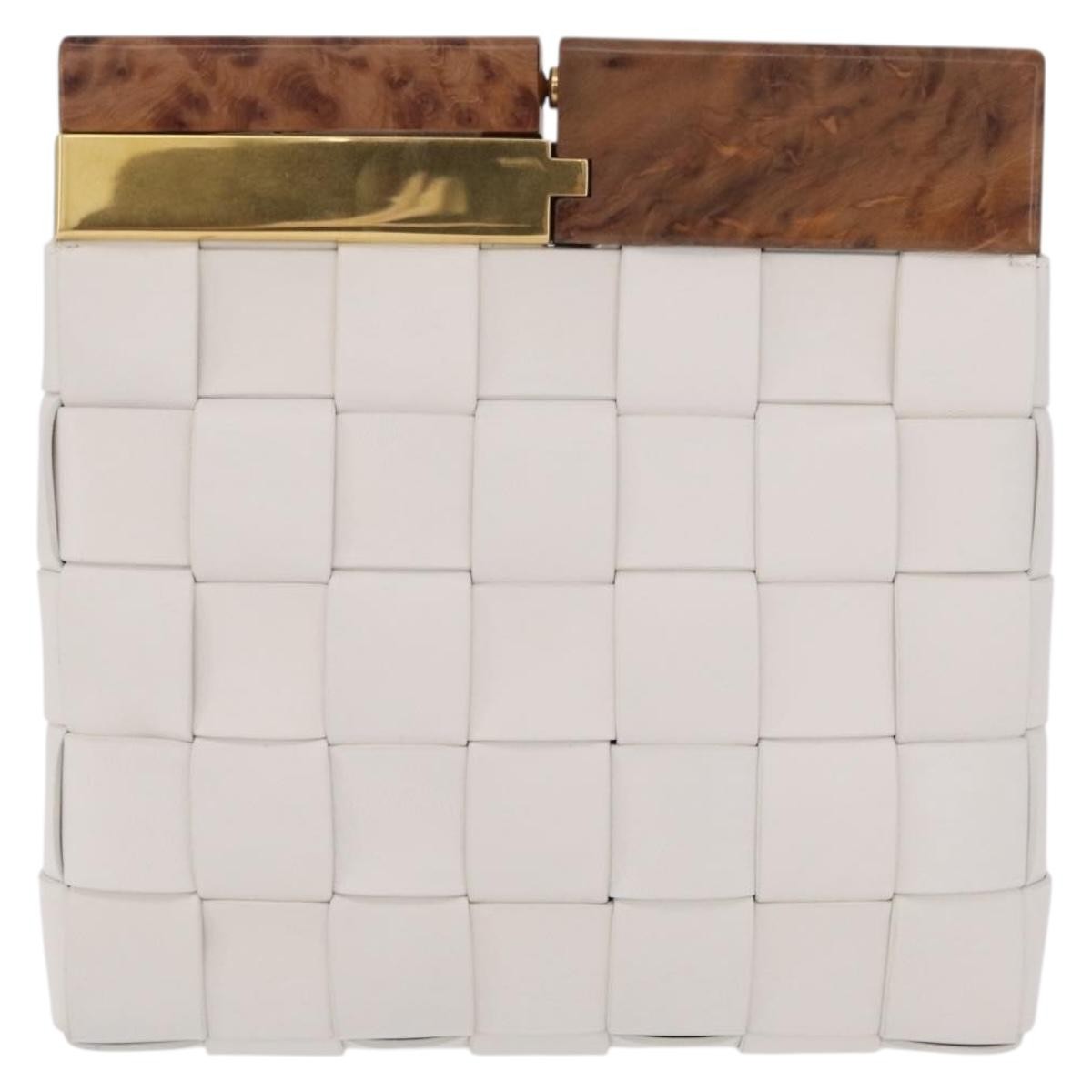 Bottega Veneta The Snap Clutch Maxi Intrecciato Leather With Wood And Metal White Leather Clutche & Pouche Bag (Pre-Owned)