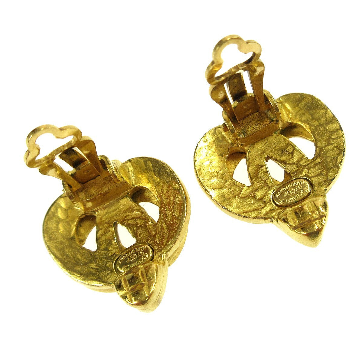 Chanel Vintage Cc Heart Clip-On Metal Gold Gold_Plated Earrings Jewelry (Pre-Owned)