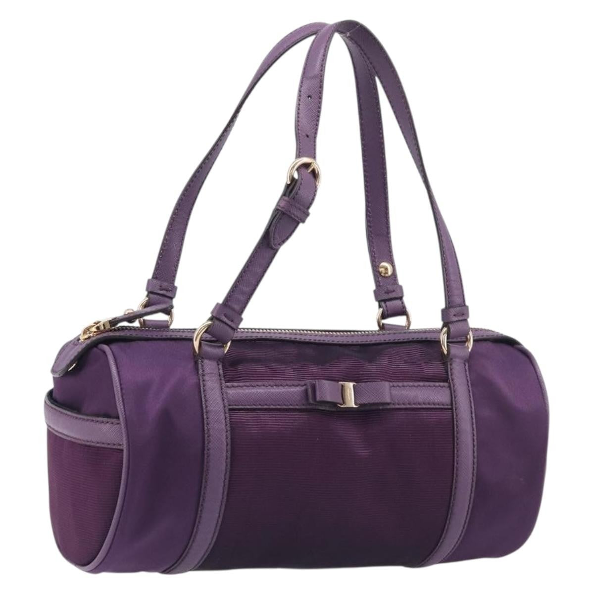 Salvatore Ferragamo Vara Bow Cylinder Bag Nylon Purple Nylon Shoulder Bag Bag (Pre-Owned)