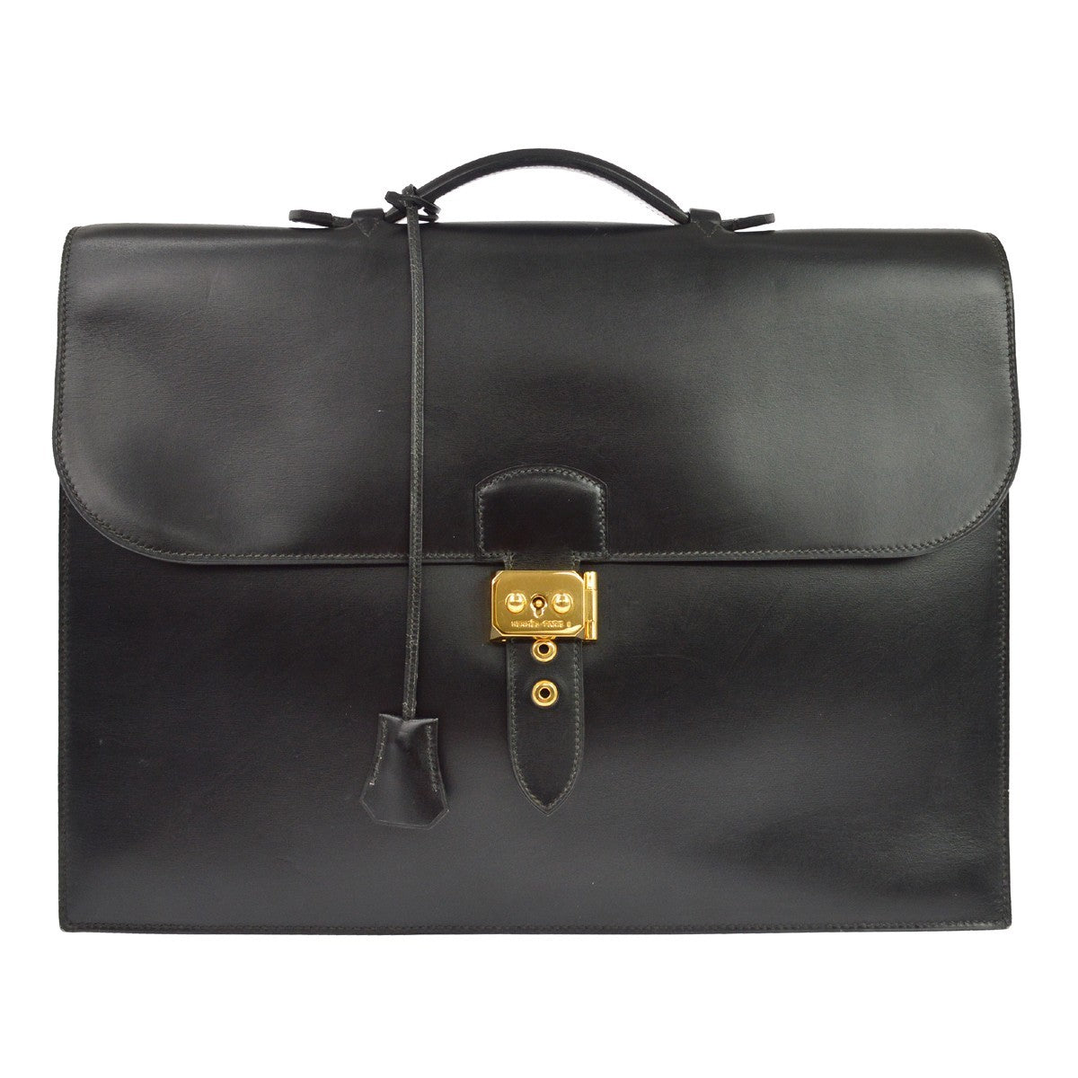 Hermes Sac A Depeches Box Calf Black Leather Handbag (Pre-Owned)