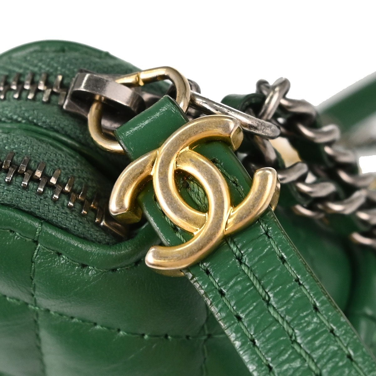 Chanel Gabrielle Double Zip Clutch With Chain Quilted Goatskin And Patent Green Leather Clutche & Pouche Bag (Pre-Owned)