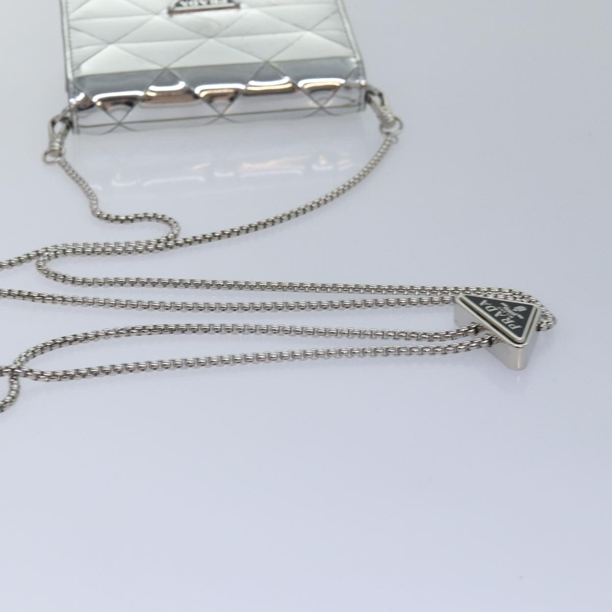 Prada Chain Embellished Leather Silver Leather Wallets Accessory (Pre-Owned)