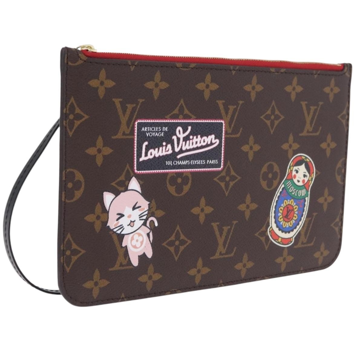 Louis Vuitton Neverfull Pochette Limited Edition World Tour Monogram Canvas Brown Canvas Clutche & Pouche Bag (Pre-Owned)