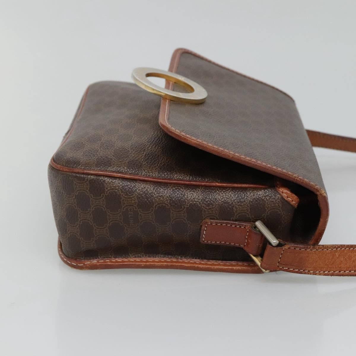 Celine Vintage Macadam Circle Logo Canvas And Leather Brown Canvas Shoulder Bag Bag (Pre-Owned)