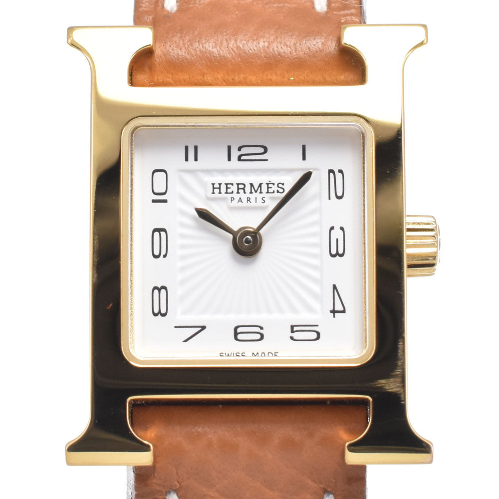 Hermes Heure H Quartz Plated Metal And Leather Watch (Pre-Owned)