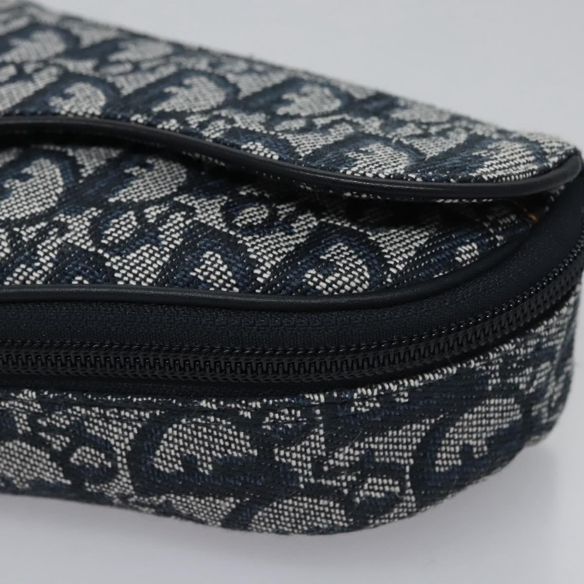 Christian Dior Vintage Saddle Coin Purse Diorissimo Canvas Navy Canvas Bag (Pre-Owned)