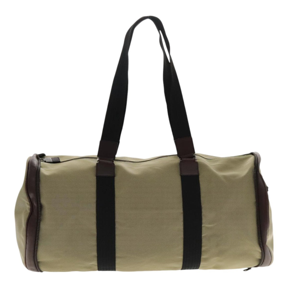 Salvatore Ferragamo Boston Leather Beige Canvas Handbag (Pre-Owned)