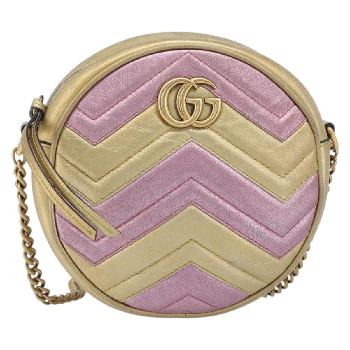 Gucci Gg Marmont Round Matelasse Leather Gold Leather Shoulder Bag Bag (Pre-Owned)