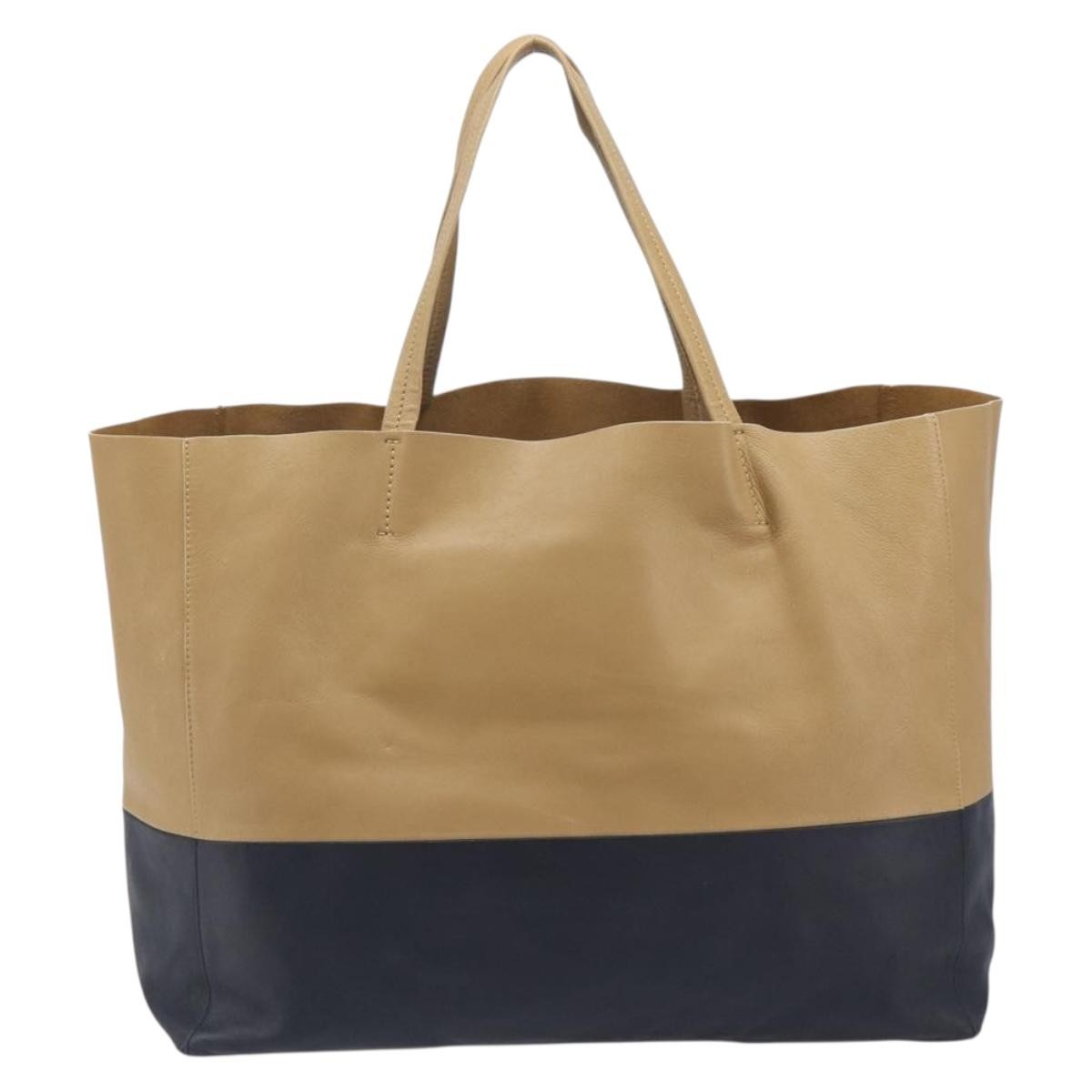 Celine Horizontal Bi-Cabas Leather Beige Leather Tote Bag Bag (Pre-Owned)